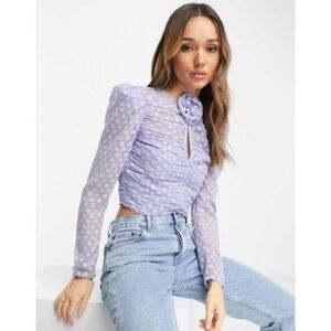 ASOS DESIGN KEYHOLE DOBBY BLOUSE WITH CORSAGE DETAIL